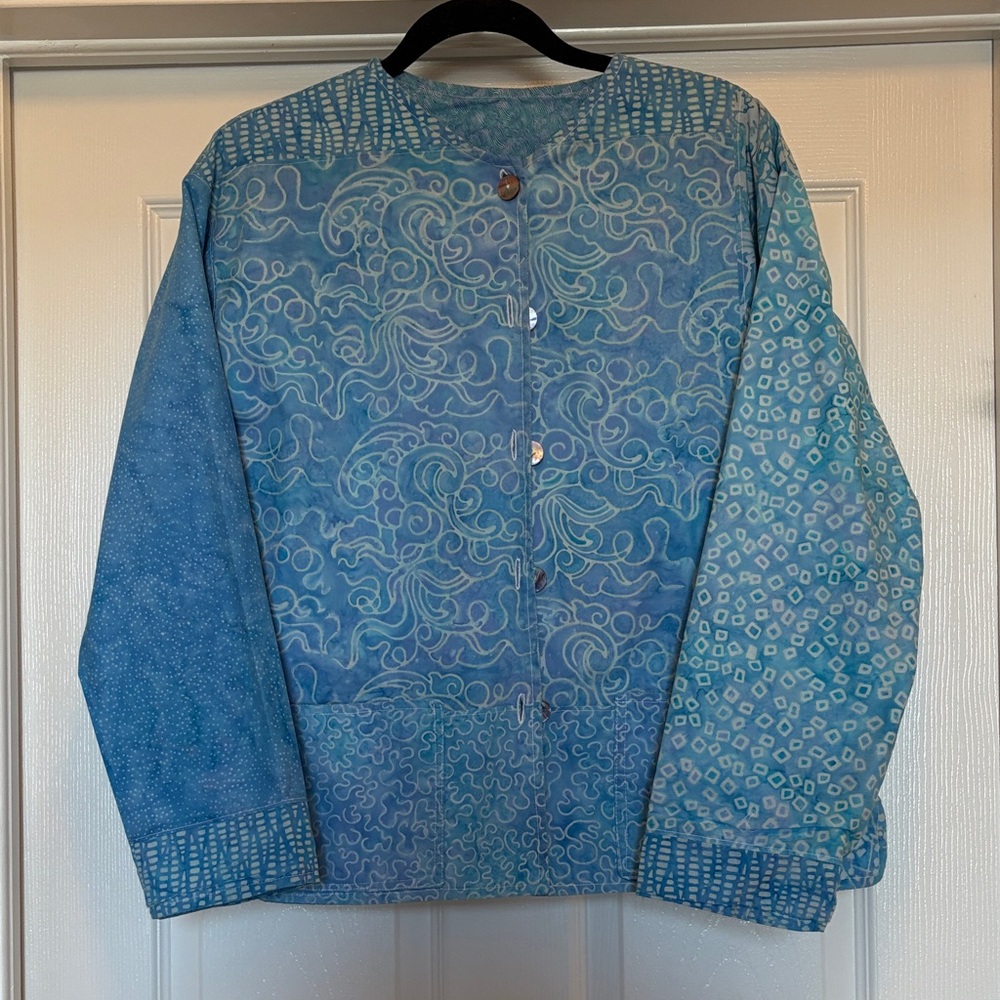 Light Blue Patchwork Print Tunic Jacket